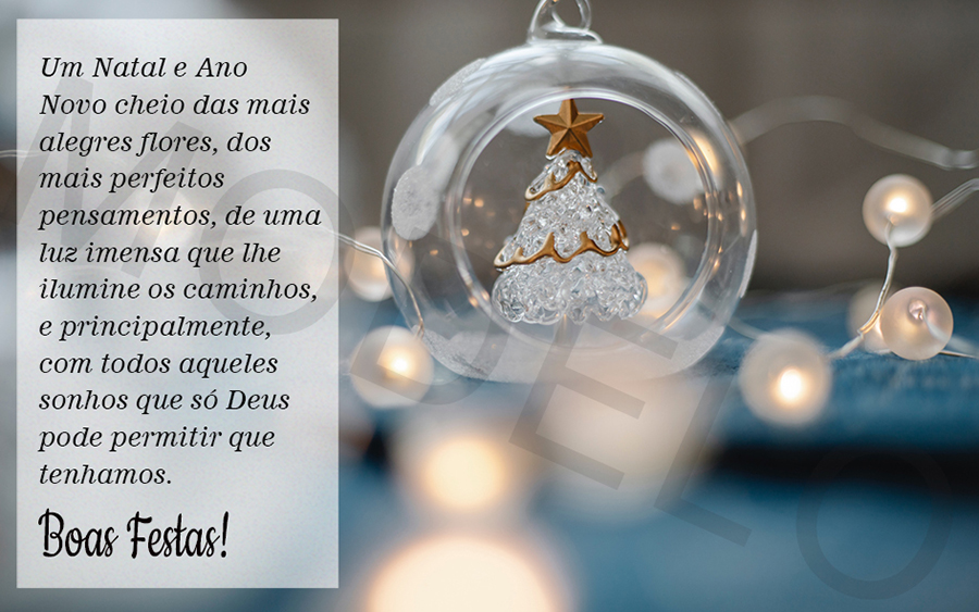 Um Natal e Ano Novo cheio das mais alegres flores, dos mais perfeitos pensamentos, de uma luz imensa que lhe ilumine os caminhos, e principalmente, com todos aqueles sonhos que só Deus pode permitir que tenhamos.

Boas Festas!
