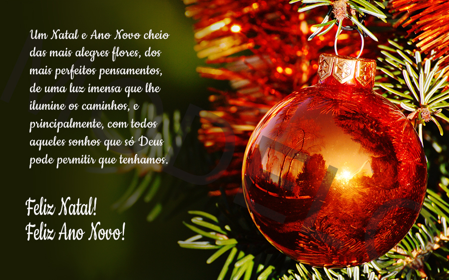 Um Natal e Ano Novo cheio das mais alegres flores, dos mais perfeitos pensamentos, de uma luz imensa que lhe ilumine os caminhos, e principalmente, com todos aqueles sonhos que só Deus pode permitir que tenhamos.

Feliz Natal!
Feliz Ano Novo!
